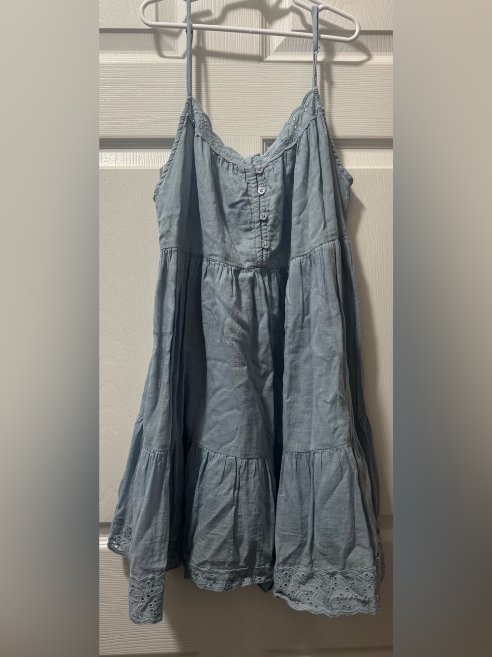 Urban Outfitters Pale Blue Eyelet Button-Front Dress